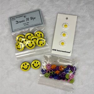 Smiley Face Button Lot Dress It Up Peace Flower Daisy Craft Bundle